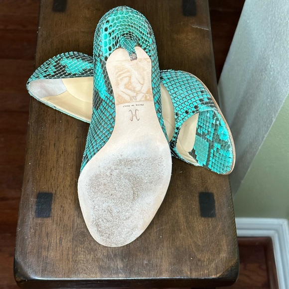 Cole Haan Real Snakeskin 8 1/2 Teal Open Toe Pumps - Picture 3 of 14
